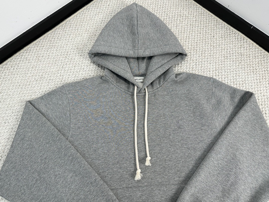 SAINT LAURENT 圣罗兰 纯色连帽卫衣 外套 秋冬款 灰色