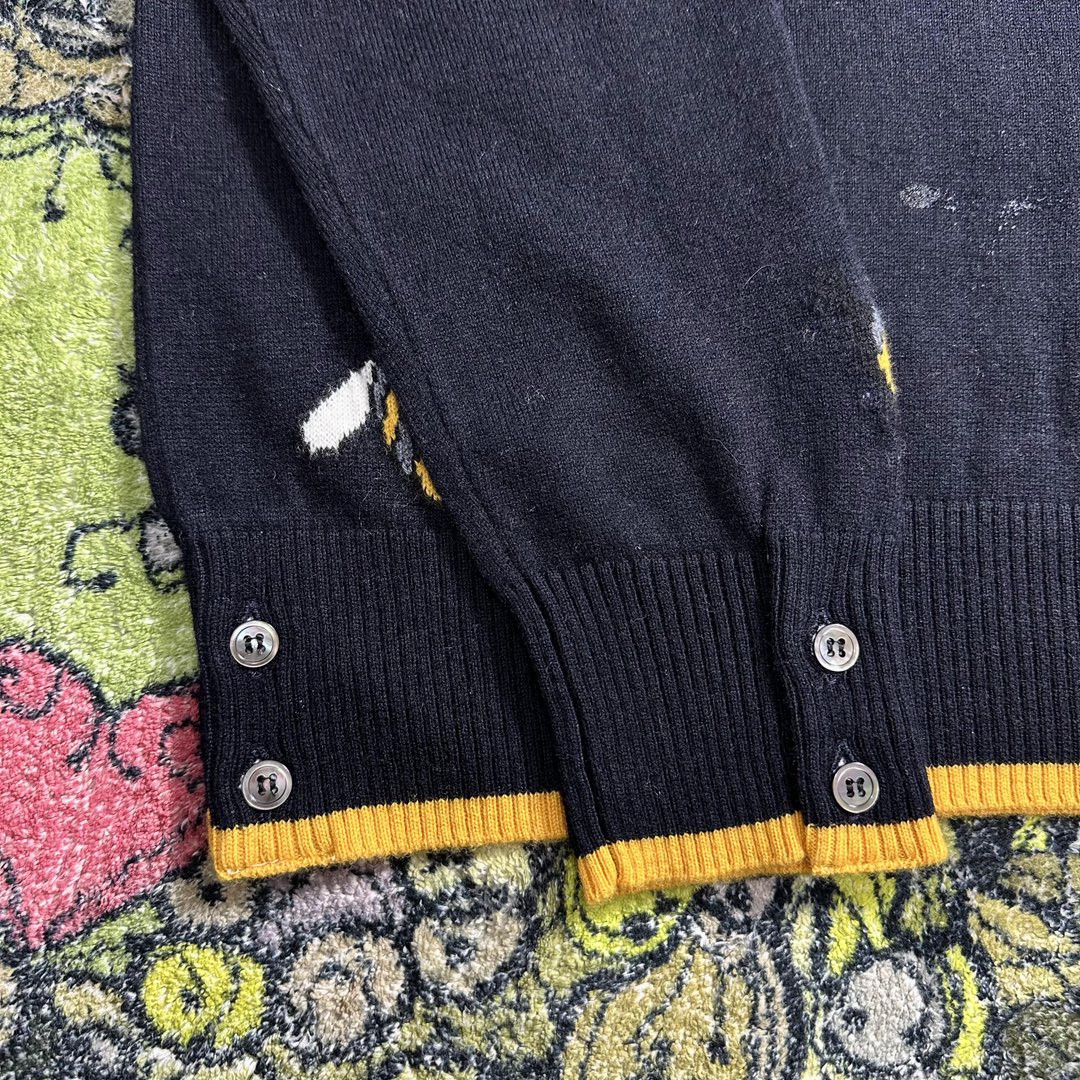 Thom Browne SS23 蜜蜂小鸟图案圆领毛衣 套头 长袖 秋冬款 海军蓝 MKA444A-Y1002-415
