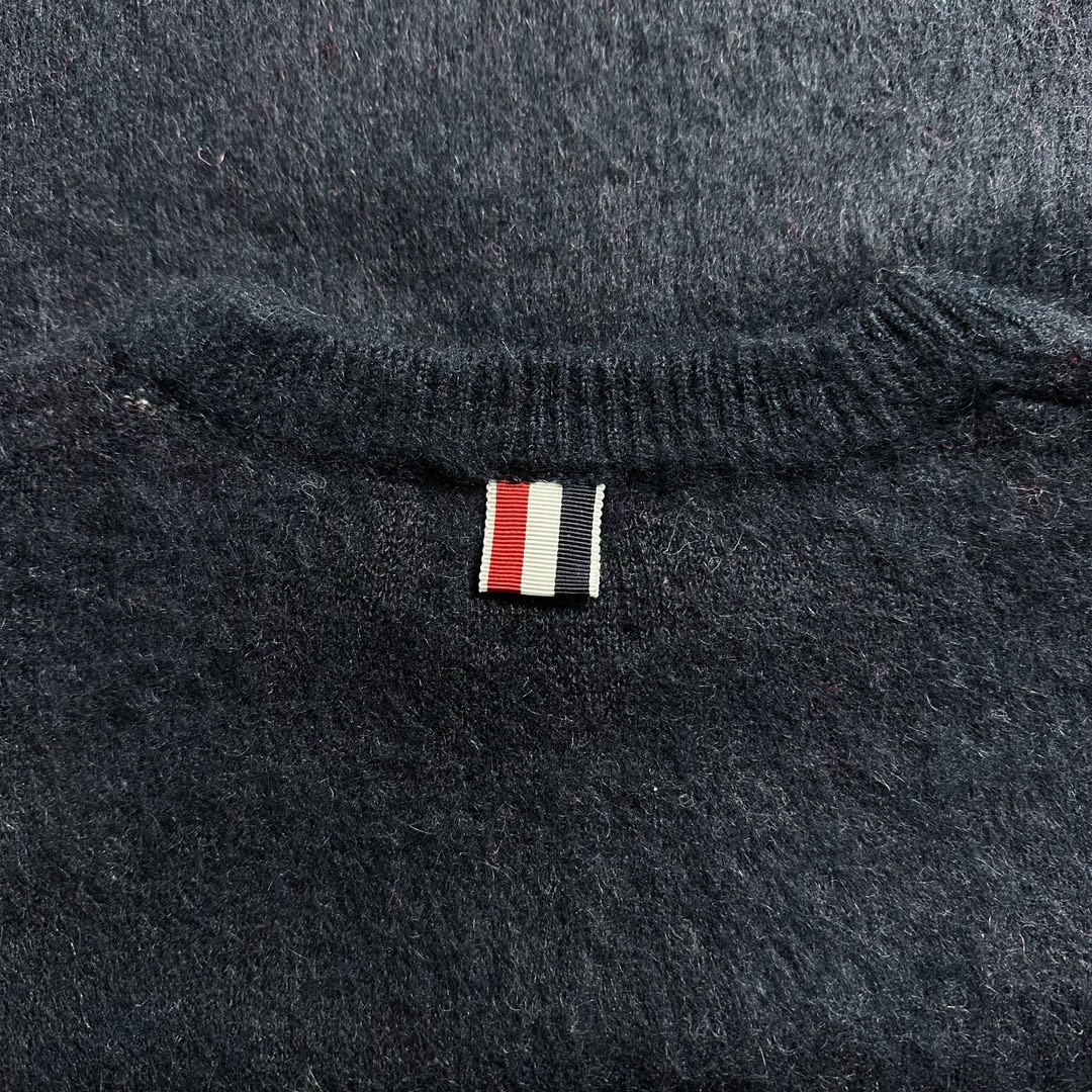 Thom Browne SS23 小狗提花条纹马海毛毛衣 套头 长袖 秋冬款 海军蓝 MKA443A-Y8004-415