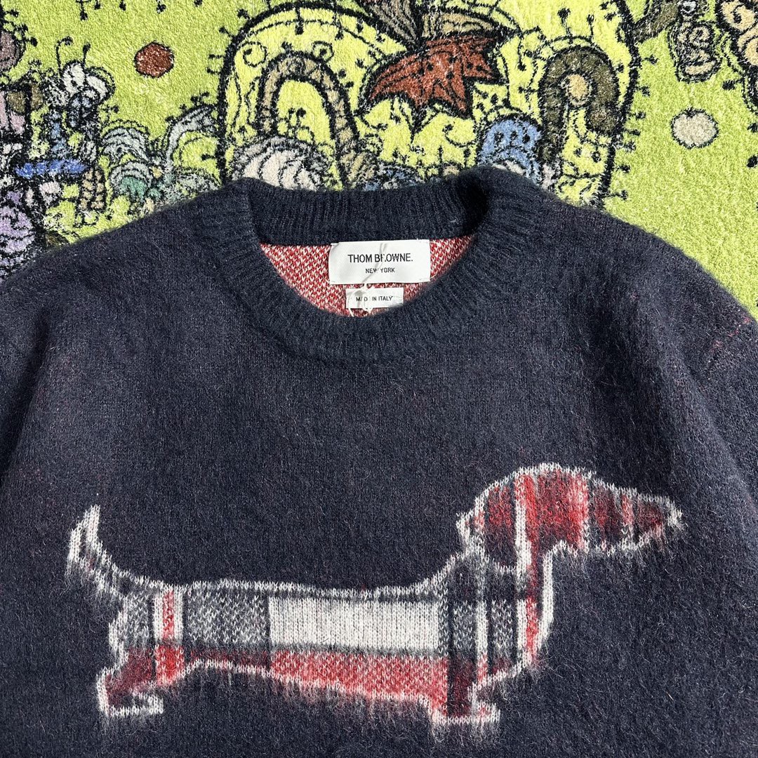 Thom Browne SS23 小狗提花条纹马海毛毛衣 套头 长袖 秋冬款 海军蓝 MKA443A-Y8004-415