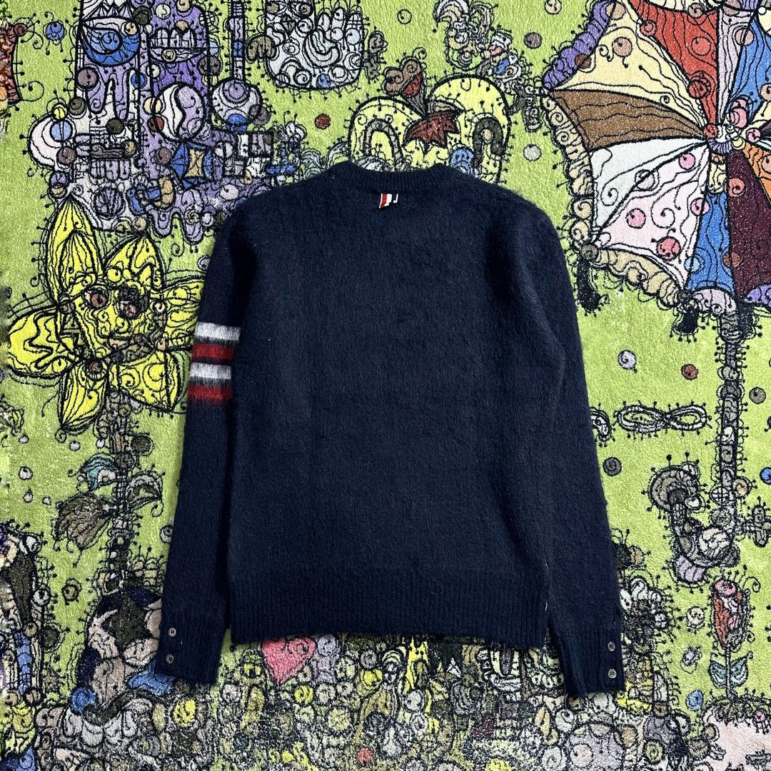 Thom Browne SS23 小狗提花条纹马海毛毛衣 套头 长袖 秋冬款 海军蓝 MKA443A-Y8004-415