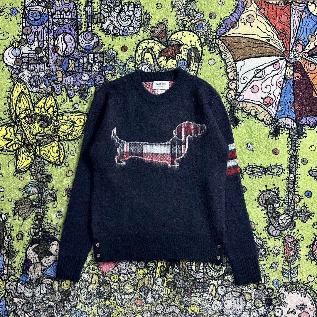 Thom Browne SS23 小狗提花条纹马海毛毛衣 套头 长袖 秋冬款 海军蓝 MKA443A-Y8004-415