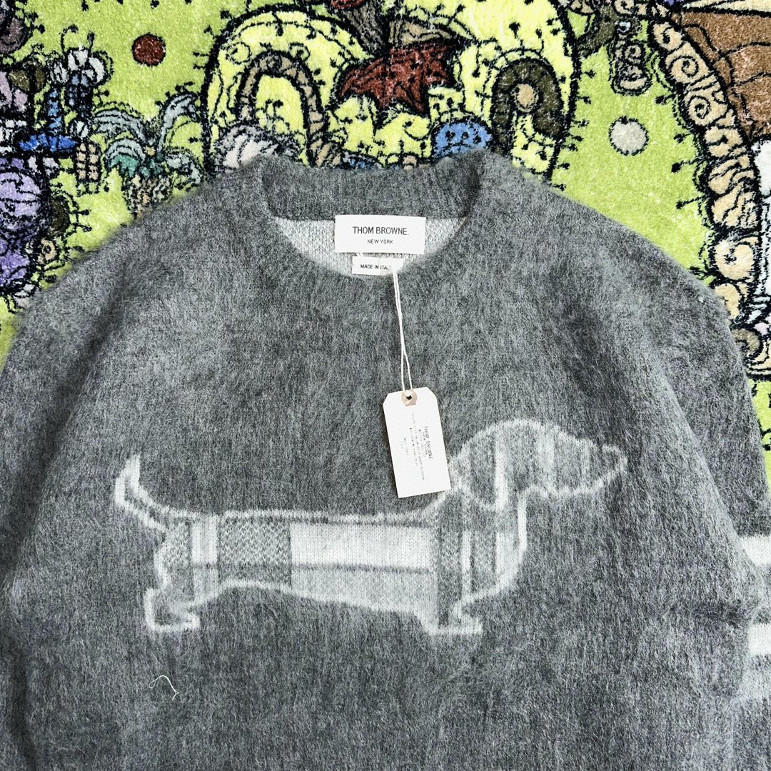 Thom Browne SS23 小狗提花条纹马海毛毛衣 套头 长袖 秋冬款 灰色