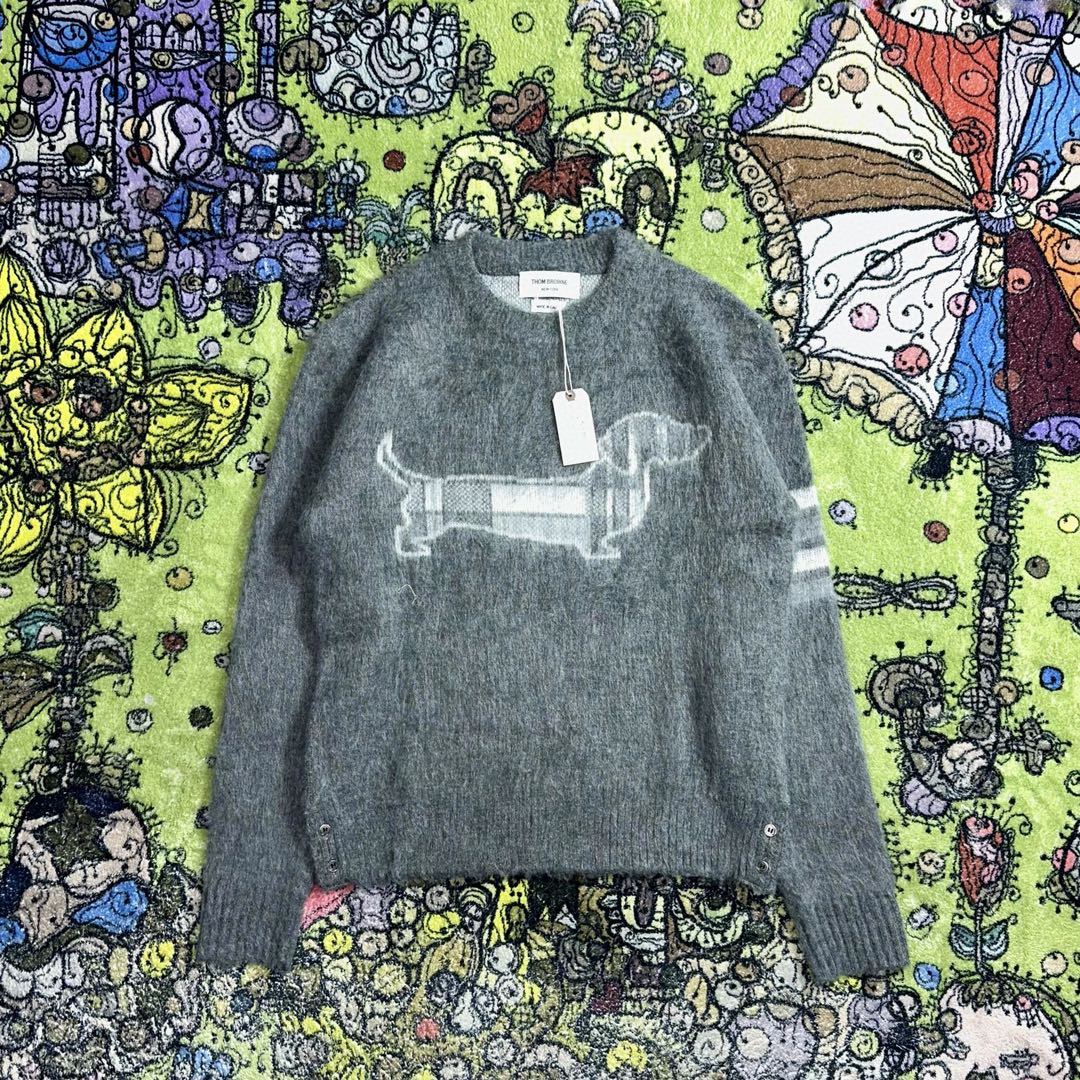 Thom Browne SS23 小狗提花条纹马海毛毛衣 套头 长袖 秋冬款 灰色