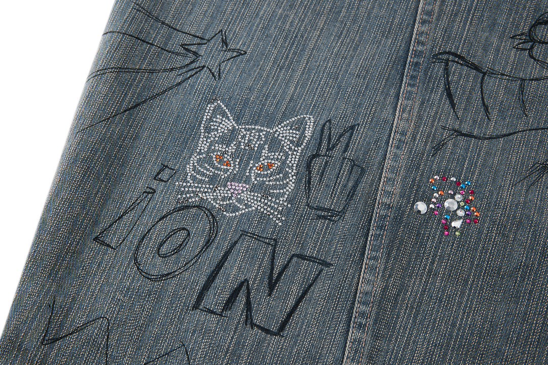 Balenciaga 巴黎世家 做旧水钻破洞涂鸦 牛仔外套 牛仔衣 夹克 秋冬 蓝色 721708TOW664036