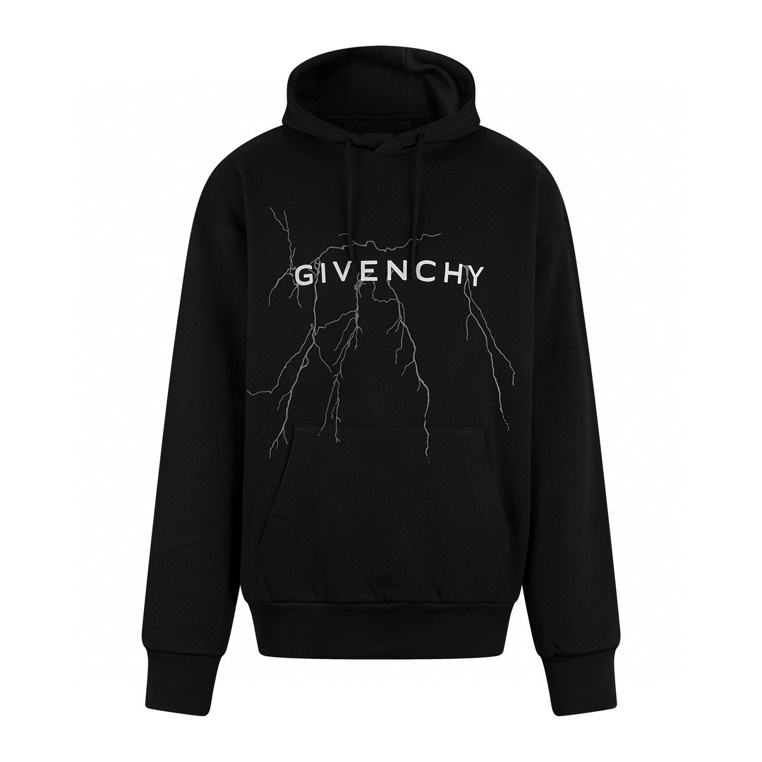 Givenchy 纪梵希 闪电字母印花 连帽卫衣 套头 长袖 秋冬款 黑色 BMJOLA3YJ9-001