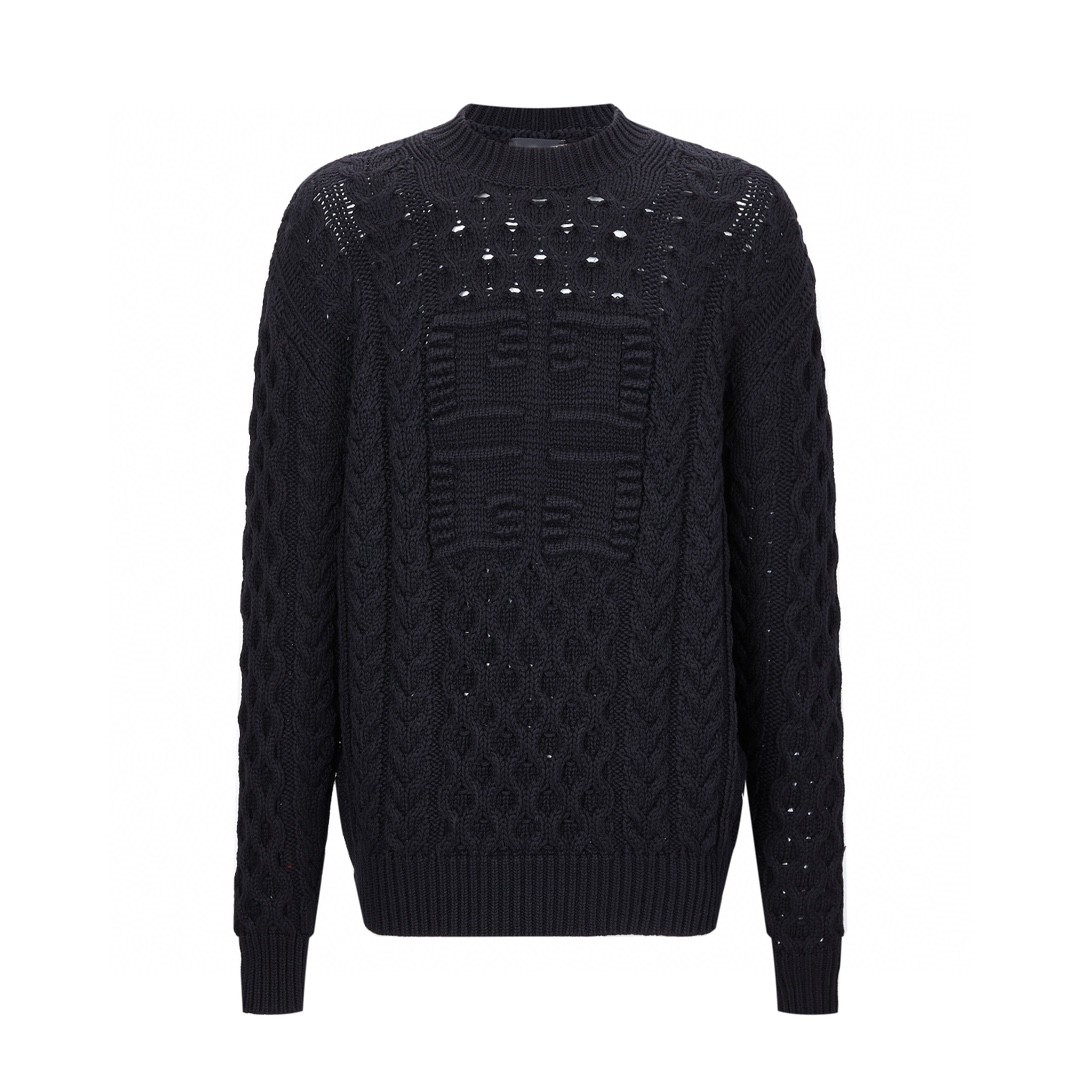 Givenchy 纪梵希 浮雕4G粗针毛衣 圆领 套头 长袖 秋冬款 黑色