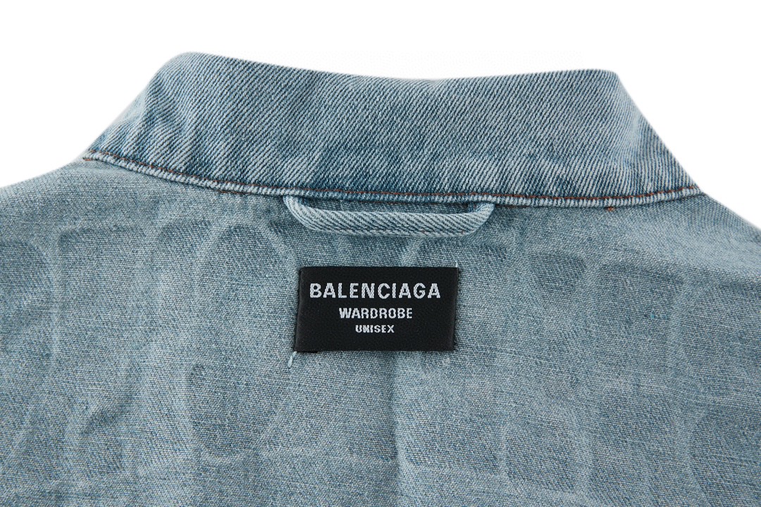Balenciaga 巴黎世家 SS24 后背巴黎铁塔风景印花 牛仔外套 牛仔衣 夹克 秋冬 蓝色 773617TPW534868