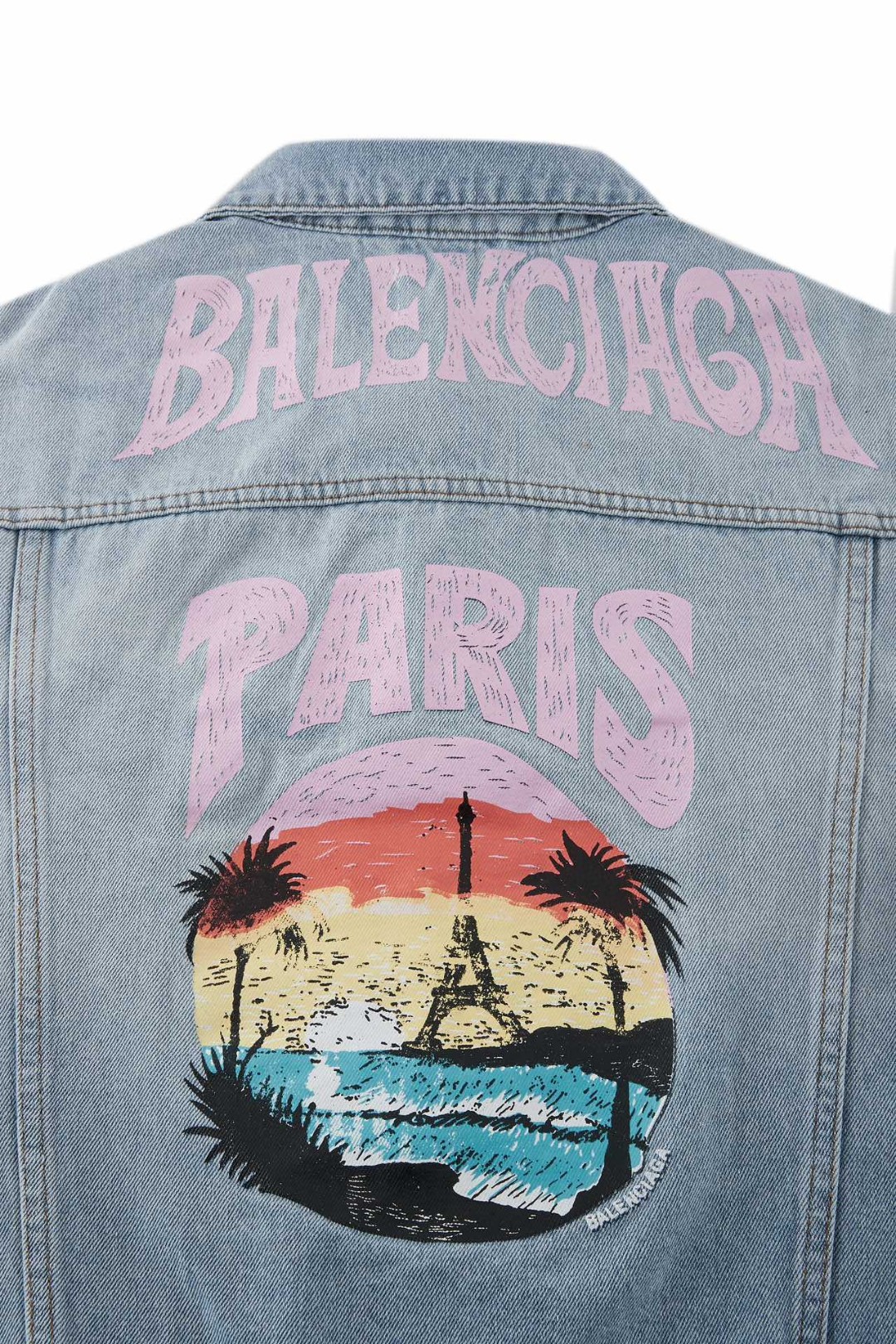 Balenciaga 巴黎世家 SS24 后背巴黎铁塔风景印花 牛仔外套 牛仔衣 夹克 秋冬 蓝色 773617TPW534868