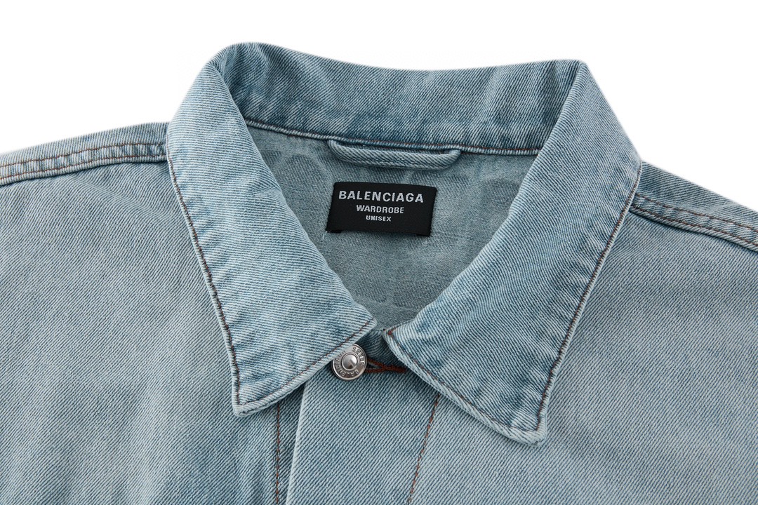 Balenciaga 巴黎世家 SS24 后背巴黎铁塔风景印花 牛仔外套 牛仔衣 夹克 秋冬 蓝色 773617TPW534868