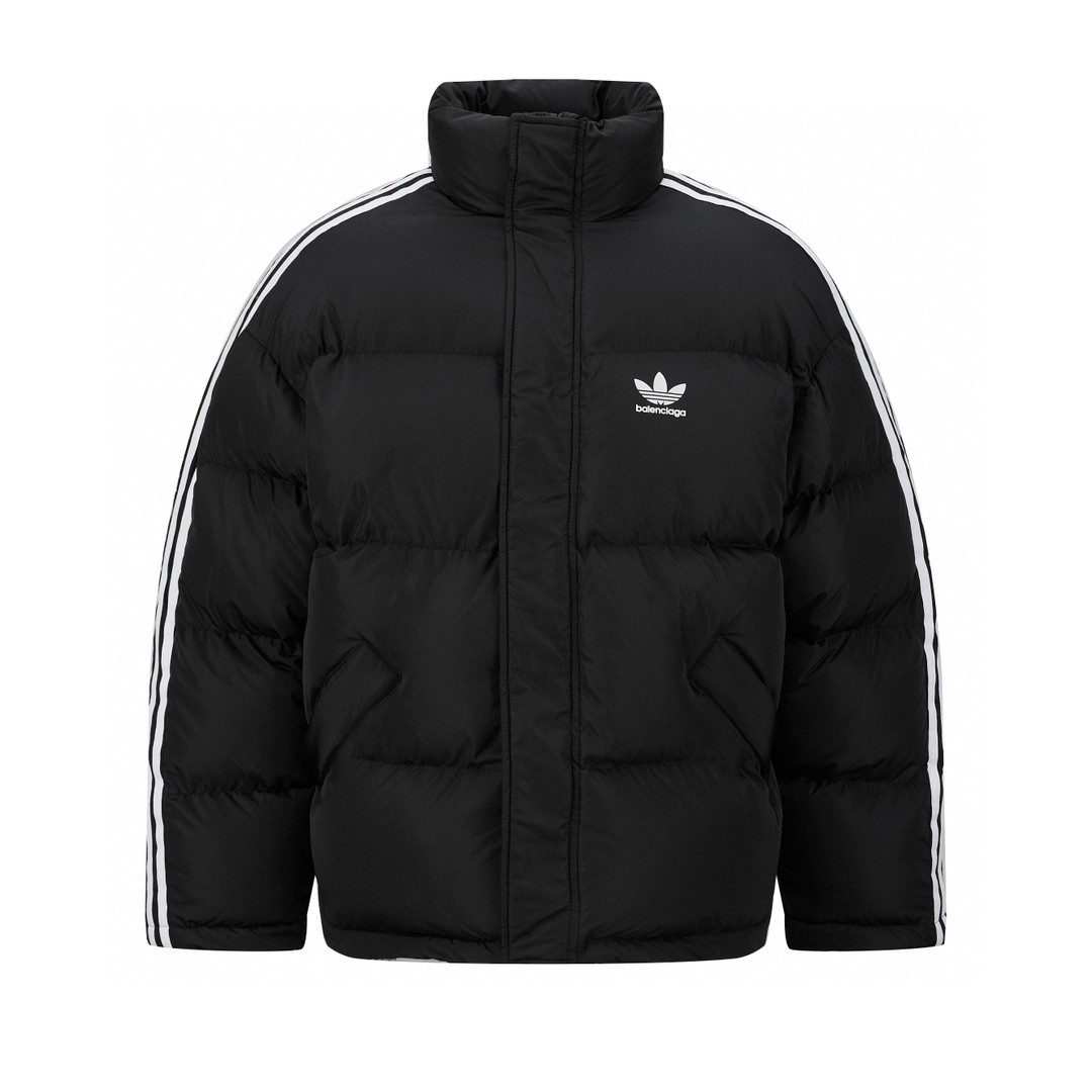 Balenciaga 巴黎世家 adidas originals 联名款 条纹字母logo棉服  面包服 外套 长袖 秋冬 黑色 714897TNO191000