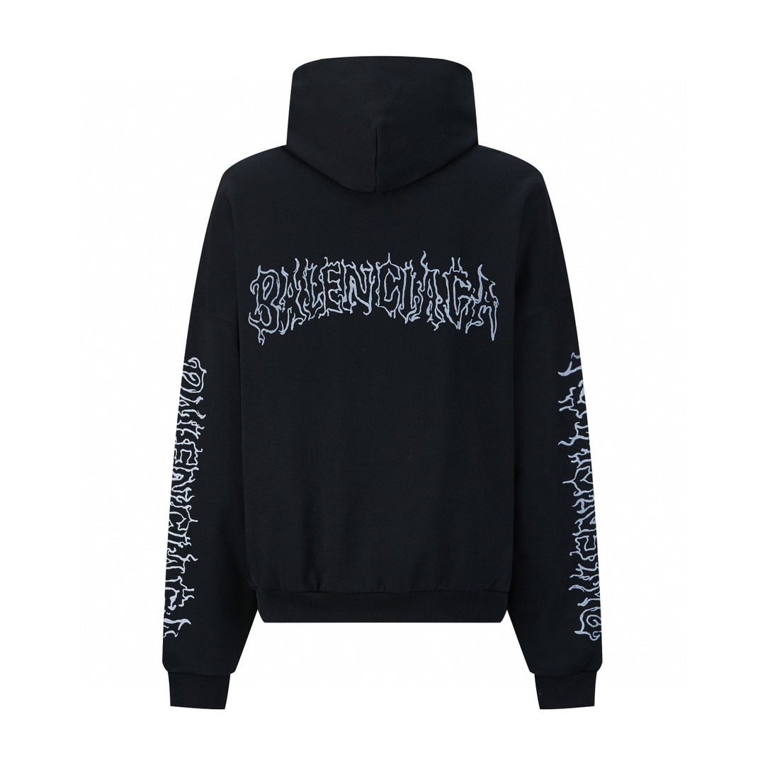 Balenciaga 巴黎世家 火焰字母印花连帽卫衣 长袖 秋冬 男女同款 黑色 