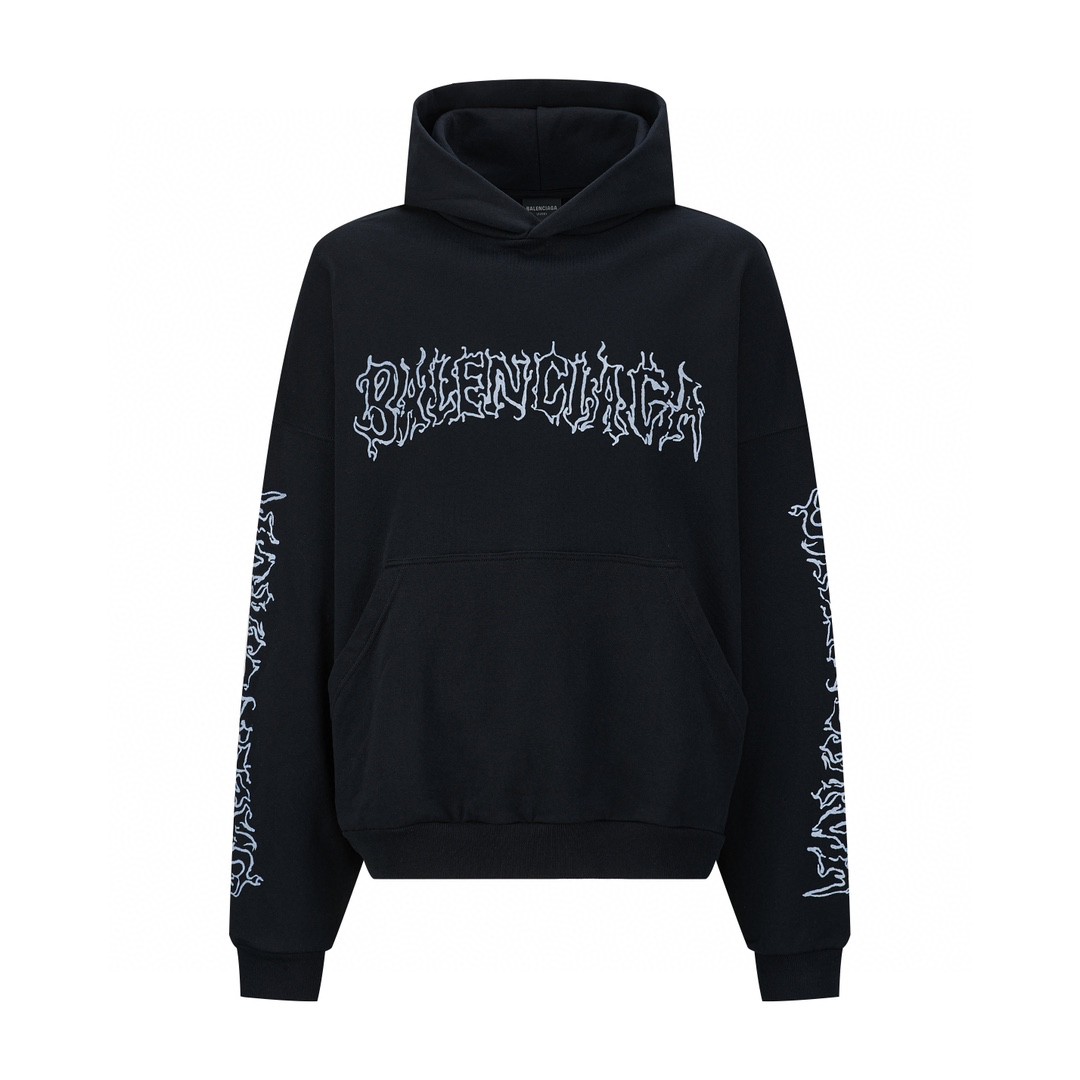 Balenciaga 巴黎世家 火焰字母印花连帽卫衣 长袖 秋冬 男女同款 黑色 