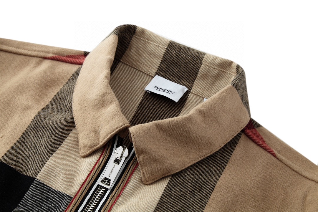 Burberry 巴宝莉 条纹图案双头拉链衬衫 夹克 长袖 外套 秋冬款 棕色 8050135