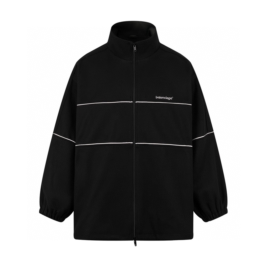 Balenciaga 巴黎世家 刺绣字母Logo拉链羊绒夹克 外套 卫衣 长袖 秋冬 黑色 