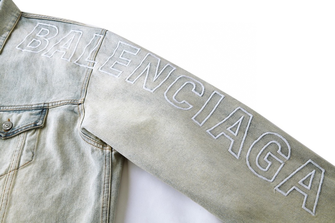 Balenciaga 巴黎世家 手臂字母刺绣logo 牛仔外套 牛仔衣 夹克 秋冬 蓝色