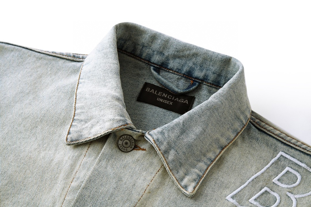 Balenciaga 巴黎世家 手臂字母刺绣logo 牛仔外套 牛仔衣 夹克 秋冬 蓝色