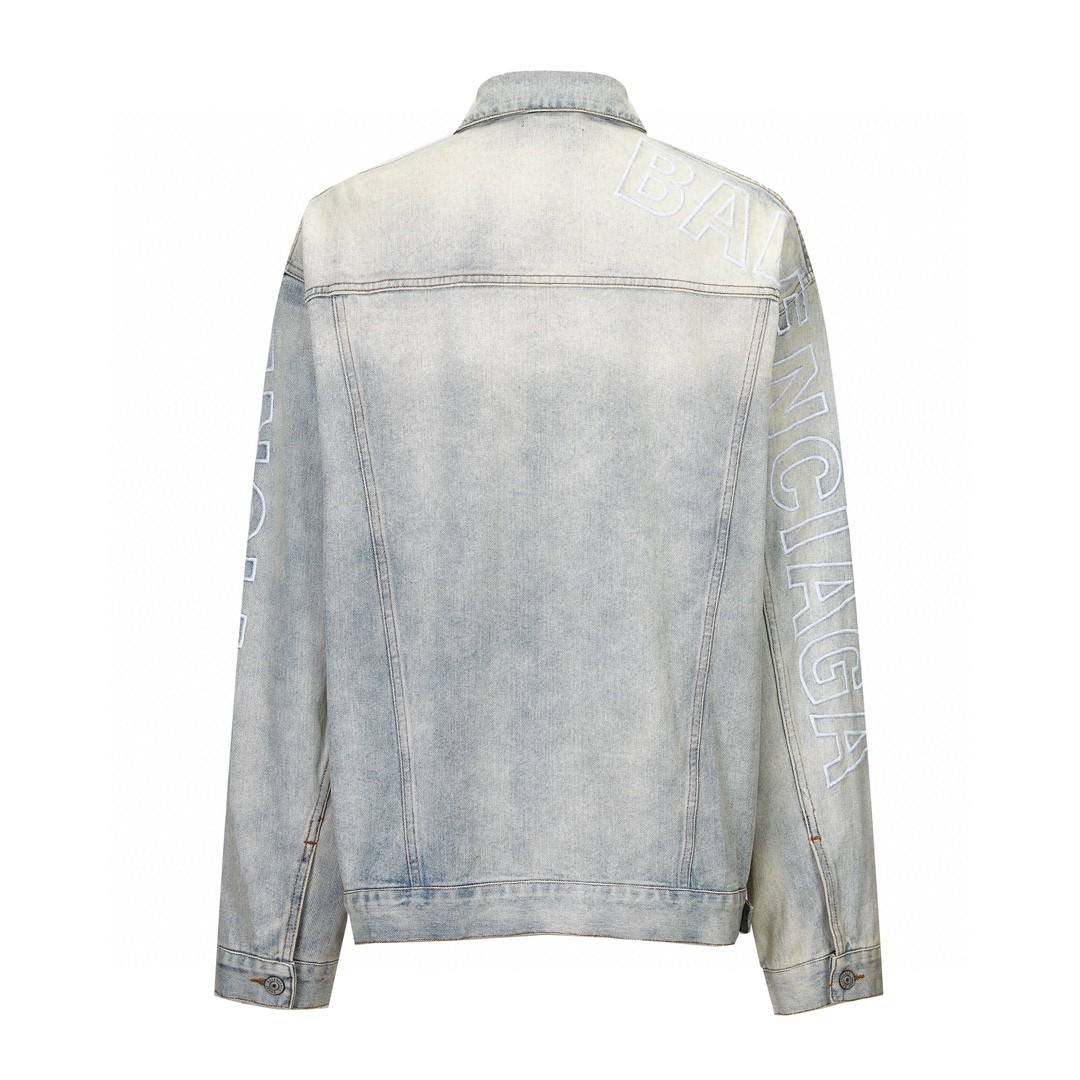 Balenciaga 巴黎世家 手臂字母刺绣logo 牛仔外套 牛仔衣 夹克 秋冬 蓝色