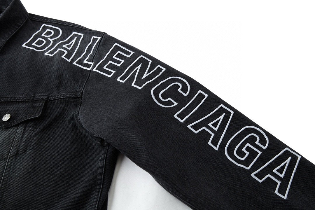 Balenciaga 巴黎世家 手臂字母刺绣logo 牛仔外套 牛仔衣 夹克 秋冬 黑色