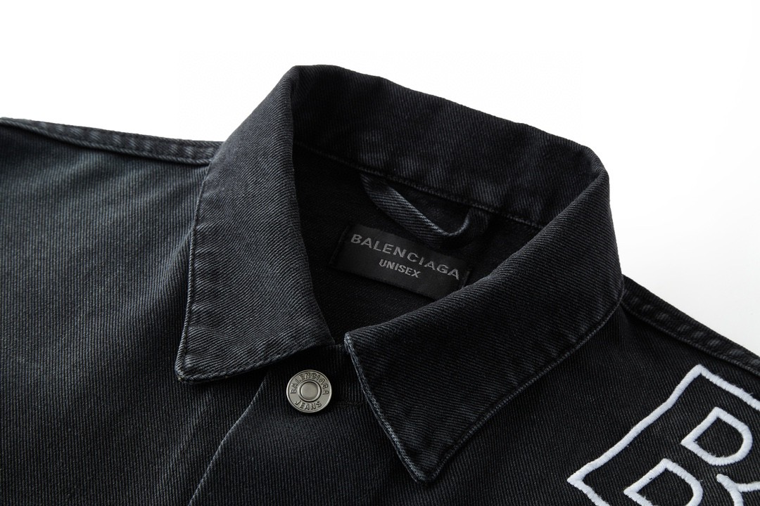 Balenciaga 巴黎世家 手臂字母刺绣logo 牛仔外套 牛仔衣 夹克 秋冬 黑色