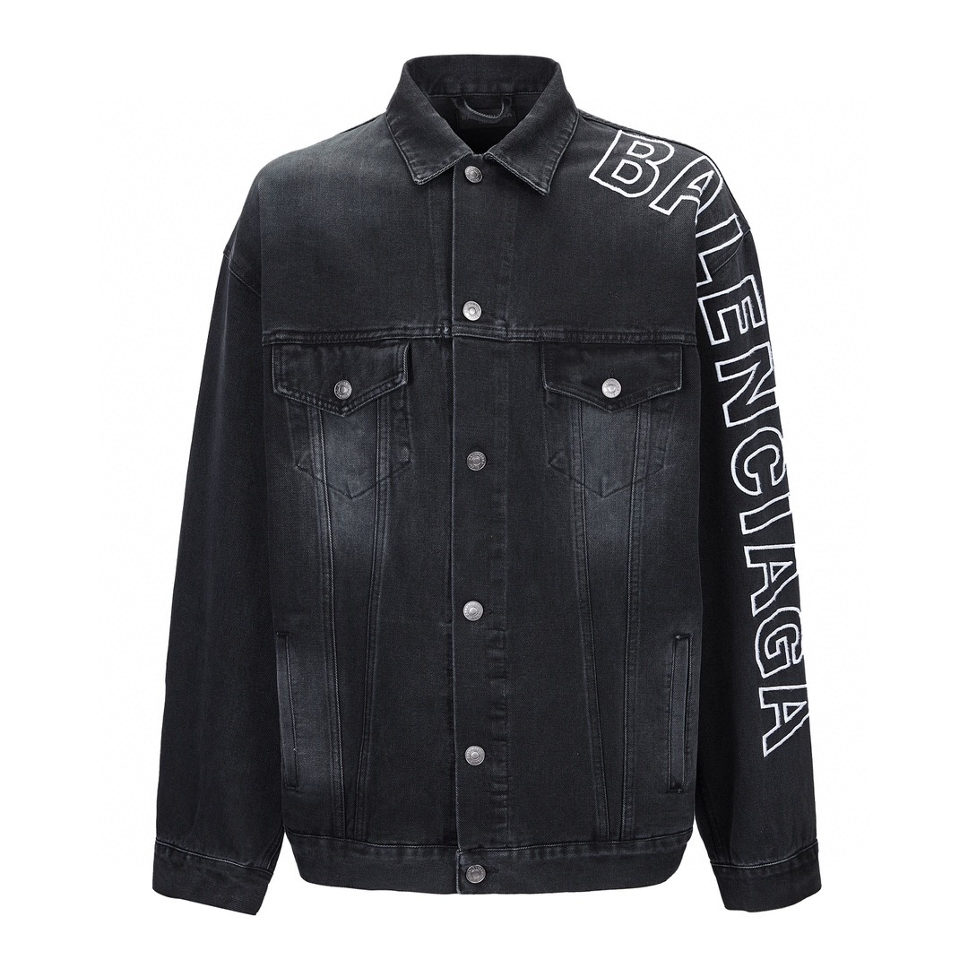 Balenciaga 巴黎世家 手臂字母刺绣logo 牛仔外套 牛仔衣 夹克 秋冬 黑色