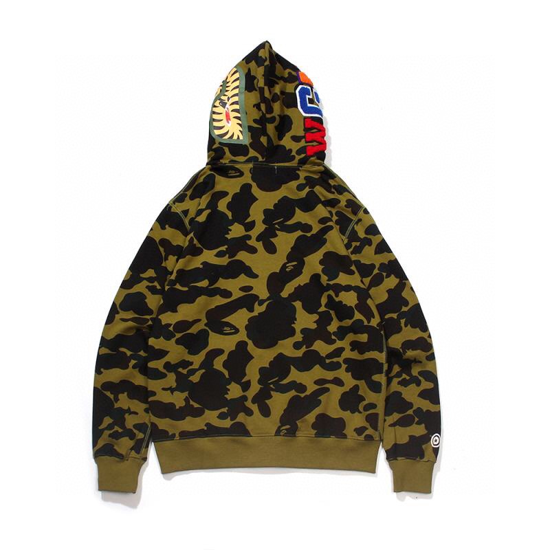 BAPE SS23 Color Camo Shark Full Zip Hoodie 彩色迷彩鲨鱼头 拉链连帽卫衣 秋冬卫衣  深灰色 红色 蓝色 紫色 黄色 绿色 1J20-115-003