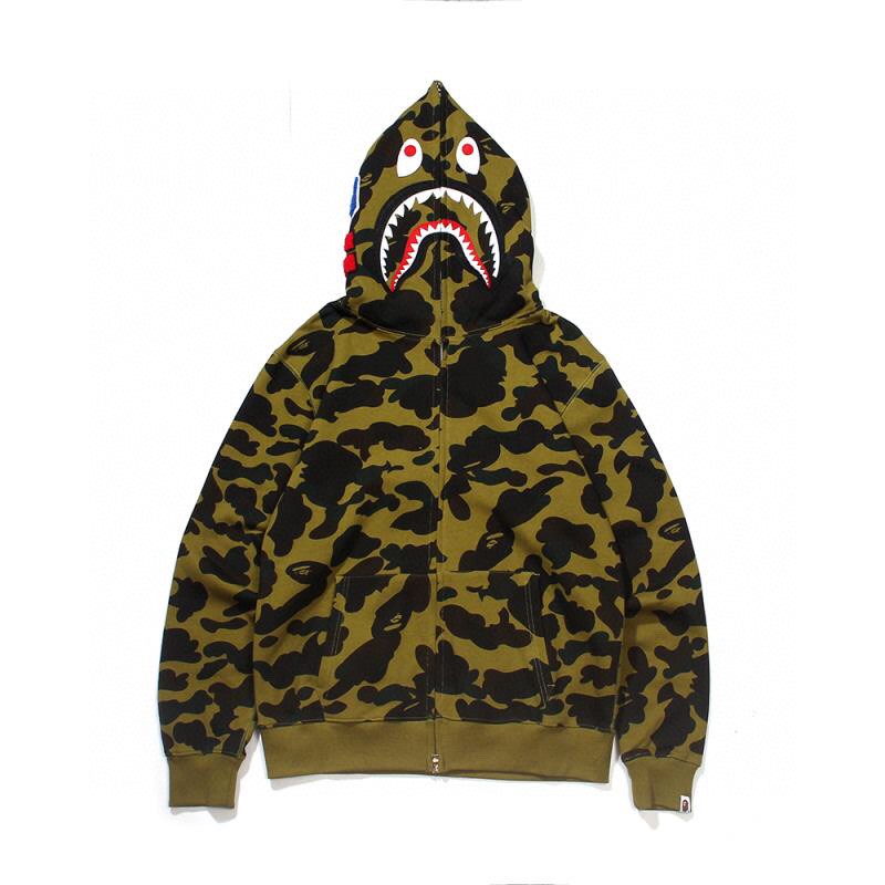 BAPE SS23 Color Camo Shark Full Zip Hoodie 彩色迷彩鲨鱼头 拉链连帽卫衣 秋冬卫衣  深灰色 红色 蓝色 紫色 黄色 绿色 1J20-115-003