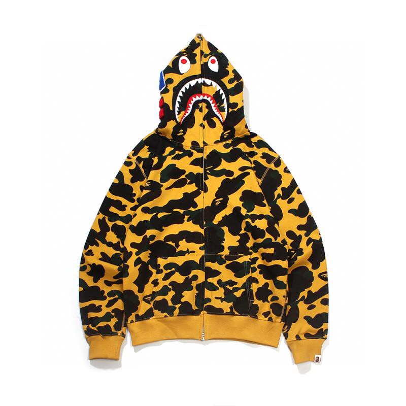 BAPE SS23 Color Camo Shark Full Zip Hoodie 彩色迷彩鲨鱼头 拉链连帽卫衣 秋冬卫衣  深灰色 红色 蓝色 紫色 黄色 绿色 1J20-115-003