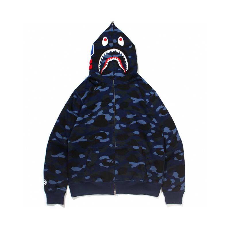 BAPE SS23 Color Camo Shark Full Zip Hoodie 彩色迷彩鲨鱼头 拉链连帽卫衣 秋冬卫衣  深灰色 红色 蓝色 紫色 黄色 绿色 1J20-115-003