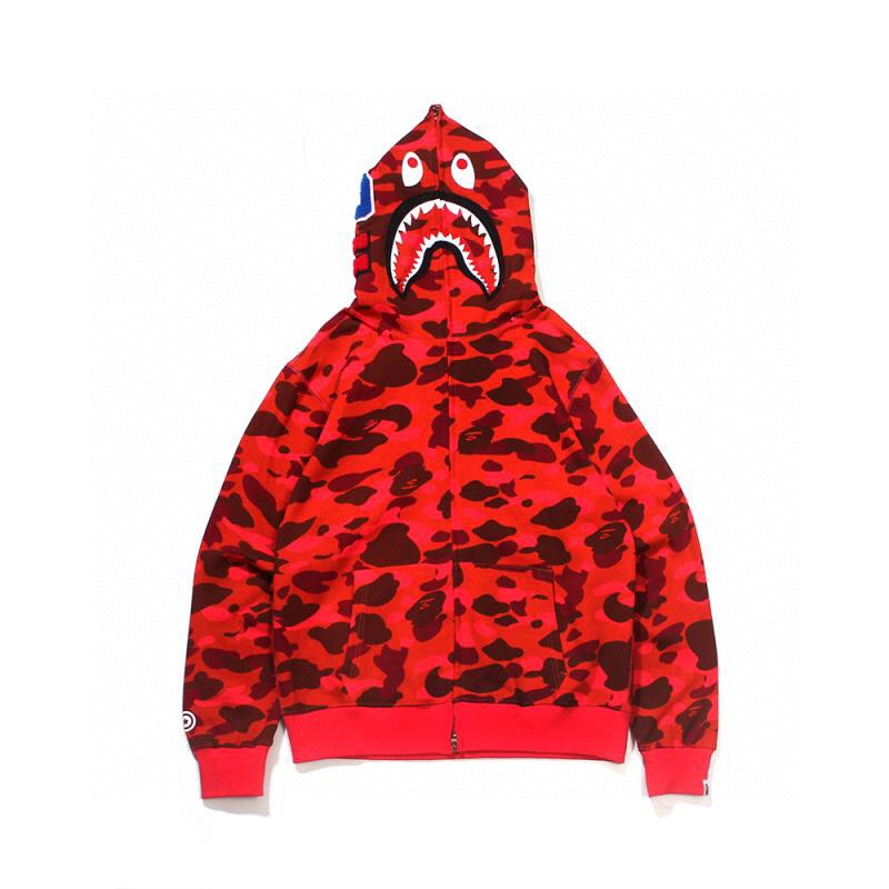 BAPE SS23 Color Camo Shark Full Zip Hoodie 彩色迷彩鲨鱼头 拉链连帽卫衣 秋冬卫衣  深灰色 红色 蓝色 紫色 黄色 绿色 1J20-115-003