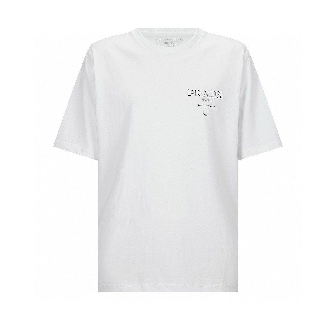 PRADA 普拉达 立体压膜字母logo圆领 短袖 T恤 男女同款 白色