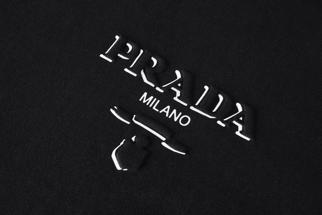 PRADA 普拉达 立体压膜字母logo圆领 短袖 T恤 男女同款 黑色
