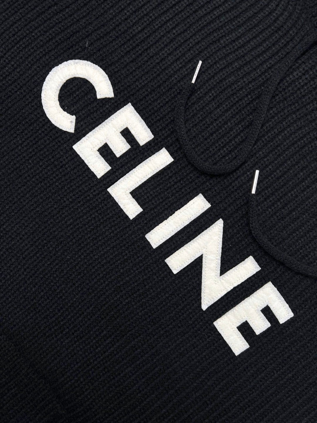 CELINE 赛琳 FW22 字母Logo印花针织毛衣 连帽卫衣 宽松 长袖 外套 黑色