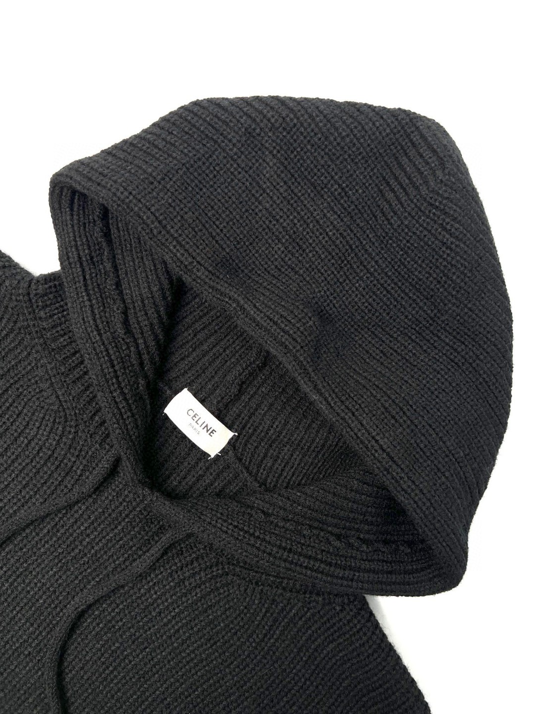 CELINE 赛琳 FW22 字母Logo印花针织毛衣 连帽卫衣 宽松 长袖 外套 黑色