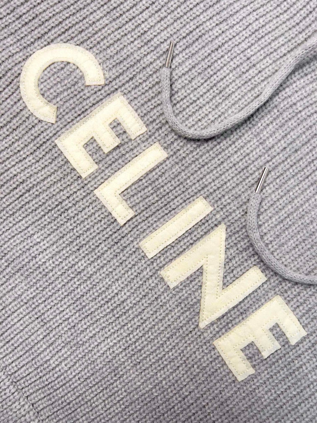 CELINE 赛琳 FW22 字母Logo印花针织毛衣 连帽卫衣 宽松 长袖 外套 灰色 2A85W423P-08GC