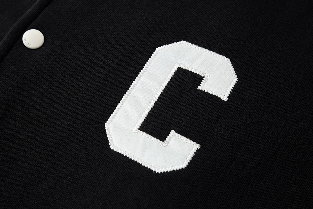 CELINE 赛琳 条纹边饰字母logo单排扣 长袖 夹克 棒球服 外套 秋冬款 黑色 