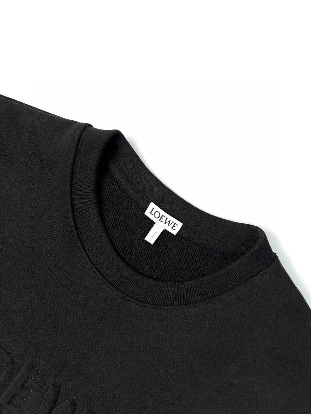 Loewe 罗意威 纯色字母刺绣图案卫衣 圆领 长袖 秋冬 黑色