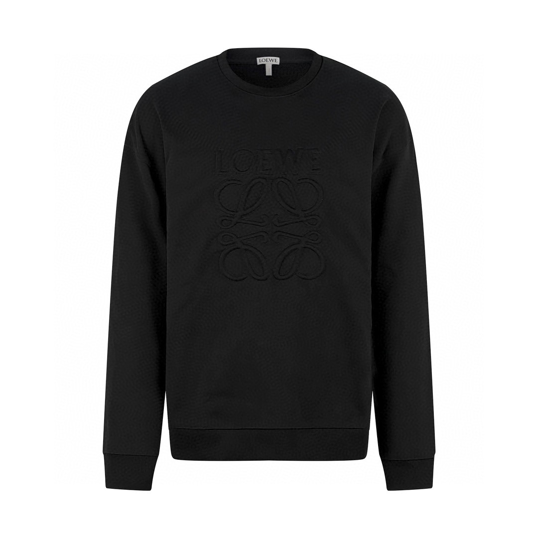 Loewe 罗意威 纯色字母刺绣图案卫衣 圆领 长袖 秋冬 黑色