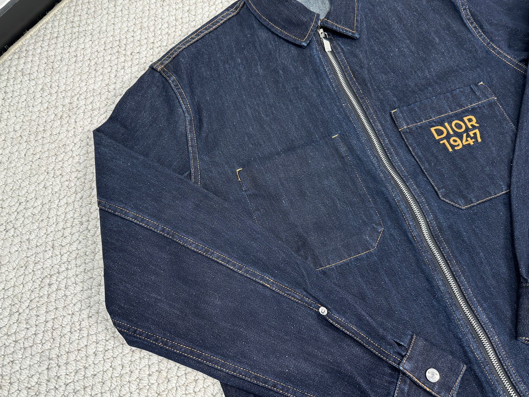 DIOR 迪奥 字母logo刺绣拉链牛仔外套 牛仔衣 夹克 长袖 秋冬款 蓝色 