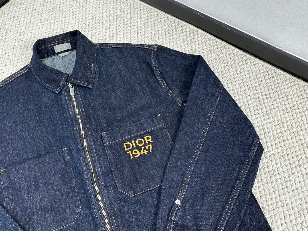 DIOR 迪奥 字母logo刺绣拉链牛仔外套 牛仔衣 夹克 长袖 秋冬款 蓝色 