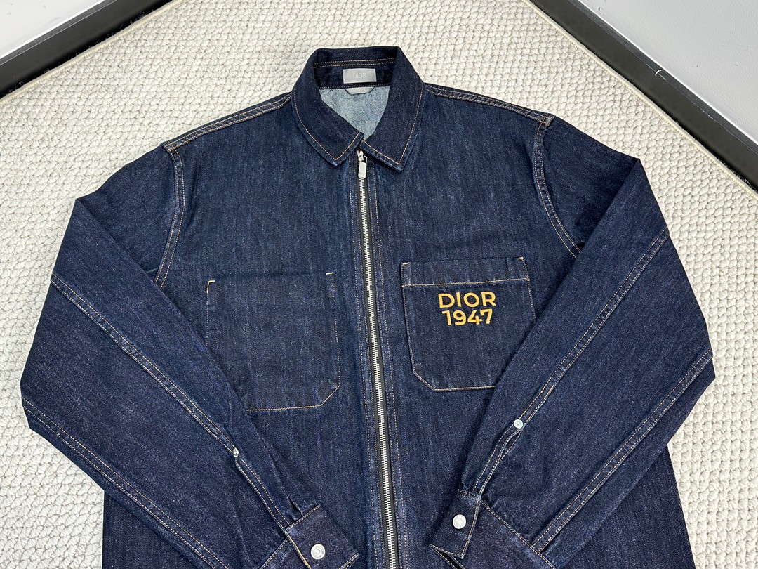 DIOR 迪奥 字母logo刺绣拉链牛仔外套 牛仔衣 夹克 长袖 秋冬款 蓝色 