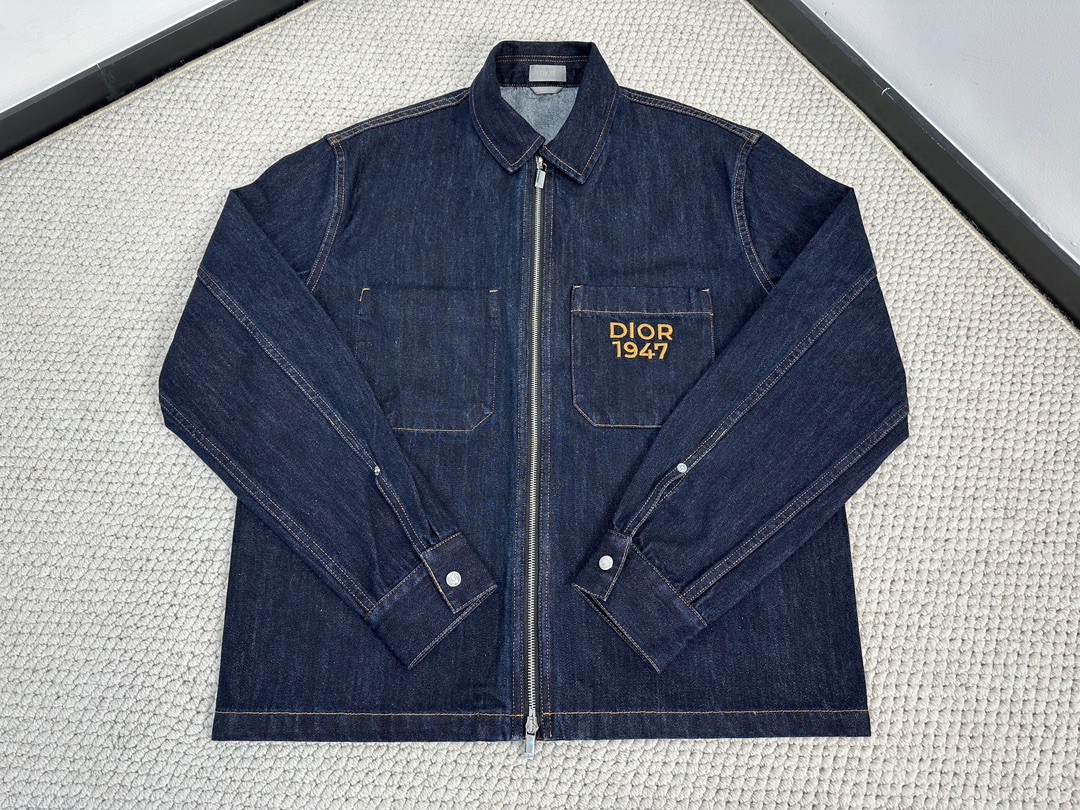 DIOR 迪奥 字母logo刺绣拉链牛仔外套 牛仔衣 夹克 长袖 秋冬款 蓝色 