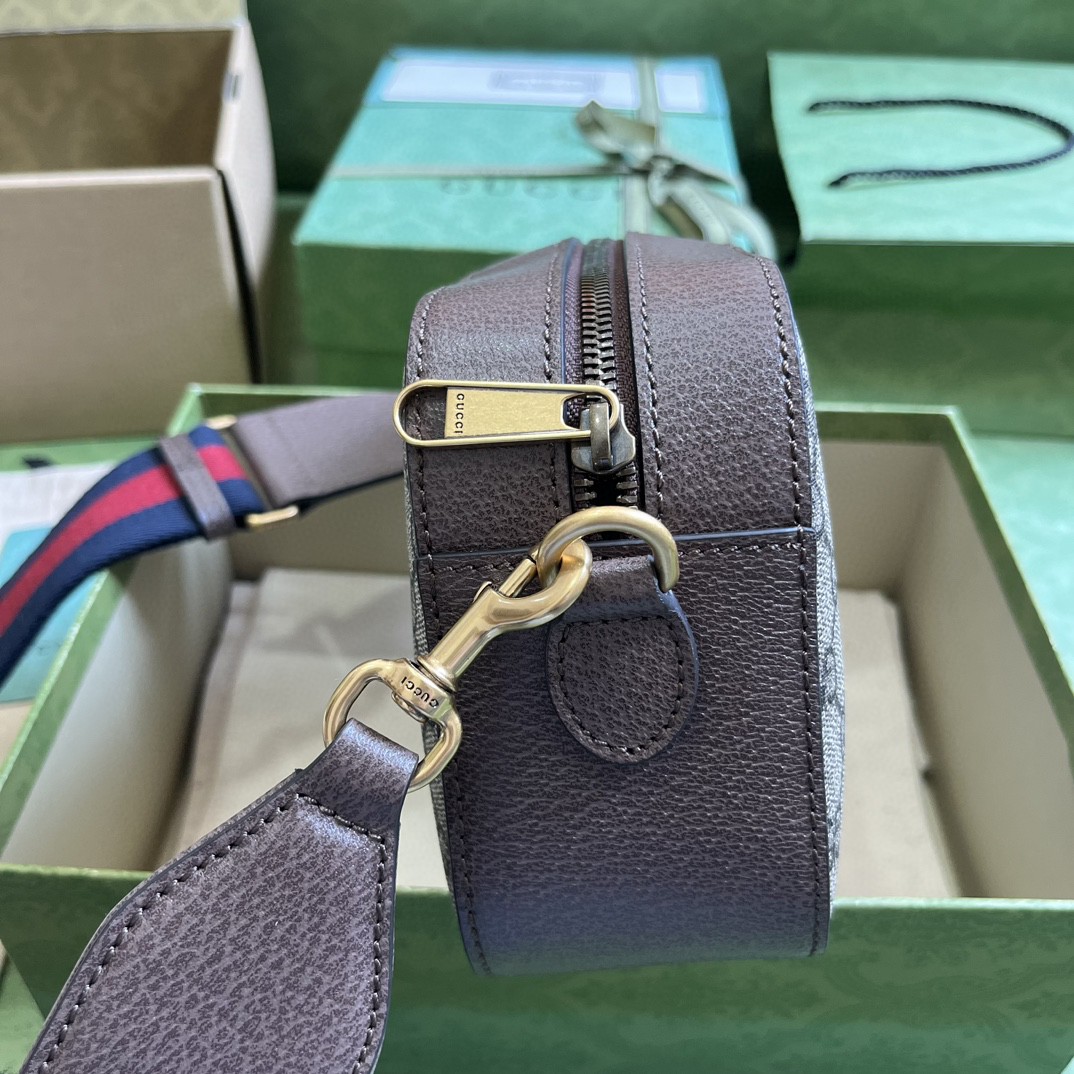原厂皮 GUCCI 古驰 Ophidia 可拆卸调节肩带 拉链帆布拼皮革 单肩包 斜挎包 棕色 752591-FACFW-8920