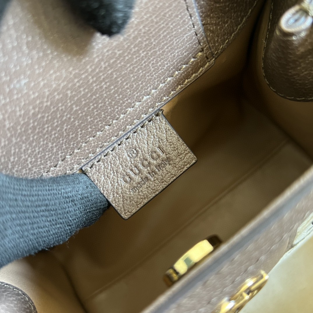 原厂皮 GUCCI 古驰 双G大老花Logo 帆布拼皮革竹节小号手提包 单肩包 斜挎包 棕色 655661-UKMBT-2572