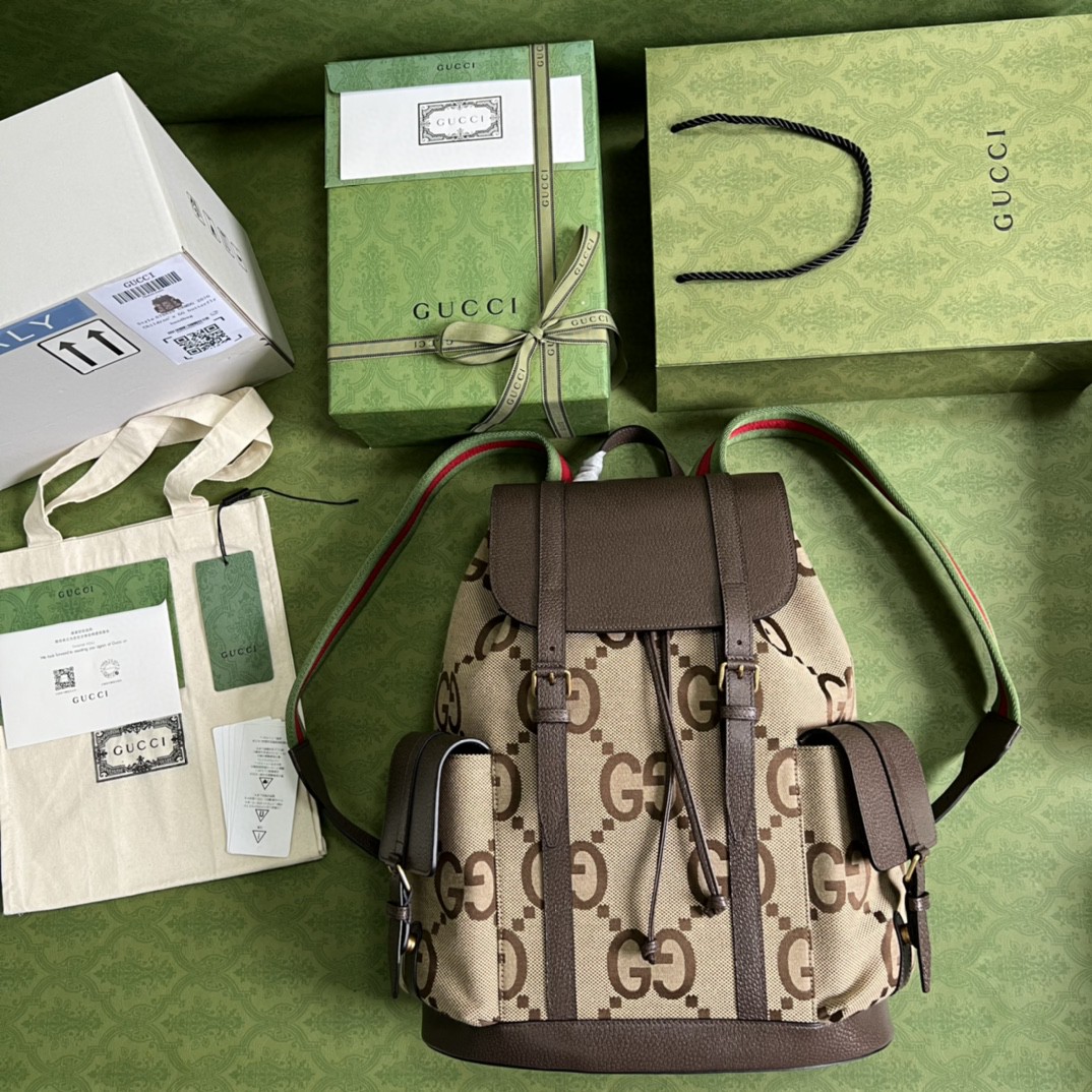 原厂皮 GUCCI 古驰 Jumbo 双G大老花Logo 帆布拼皮大容量 书包 双肩包 背包 棕色 678829-UKMEG-2569