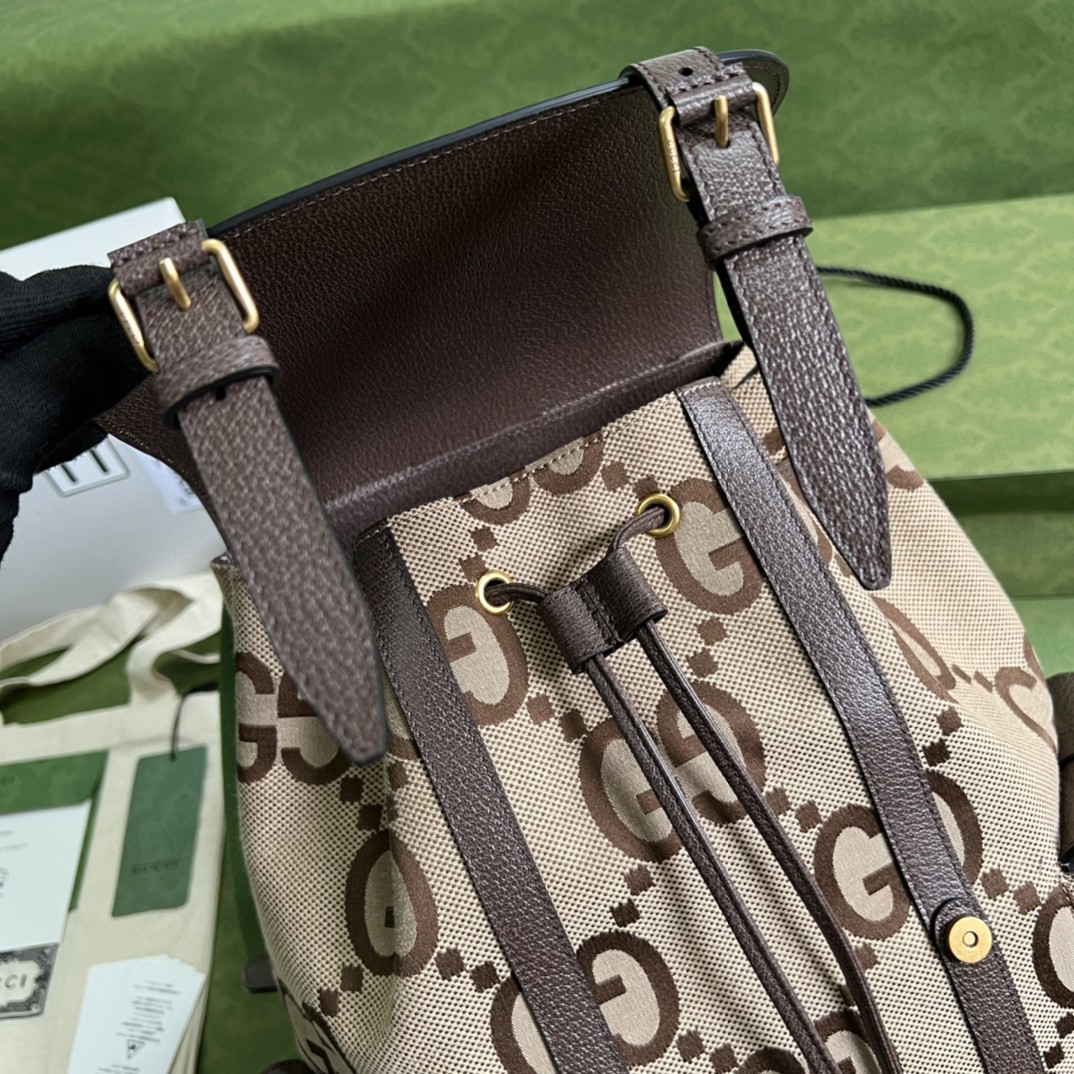 原厂皮 GUCCI 古驰 Jumbo 双G大老花Logo 帆布拼皮大容量 书包 双肩包 背包 棕色 678829-UKMEG-2569