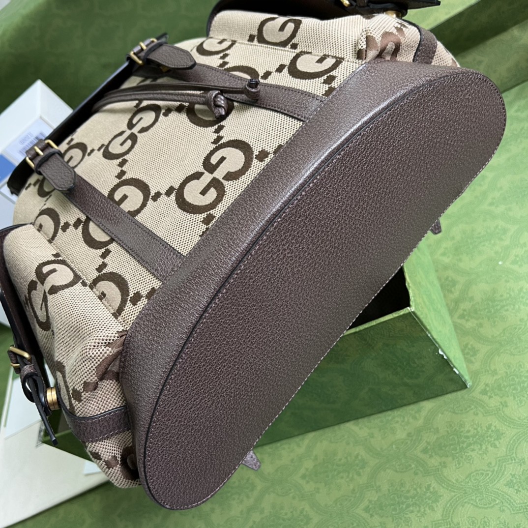 原厂皮 GUCCI 古驰 Jumbo 双G大老花Logo 帆布拼皮大容量 书包 双肩包 背包 棕色 678829-UKMEG-2569