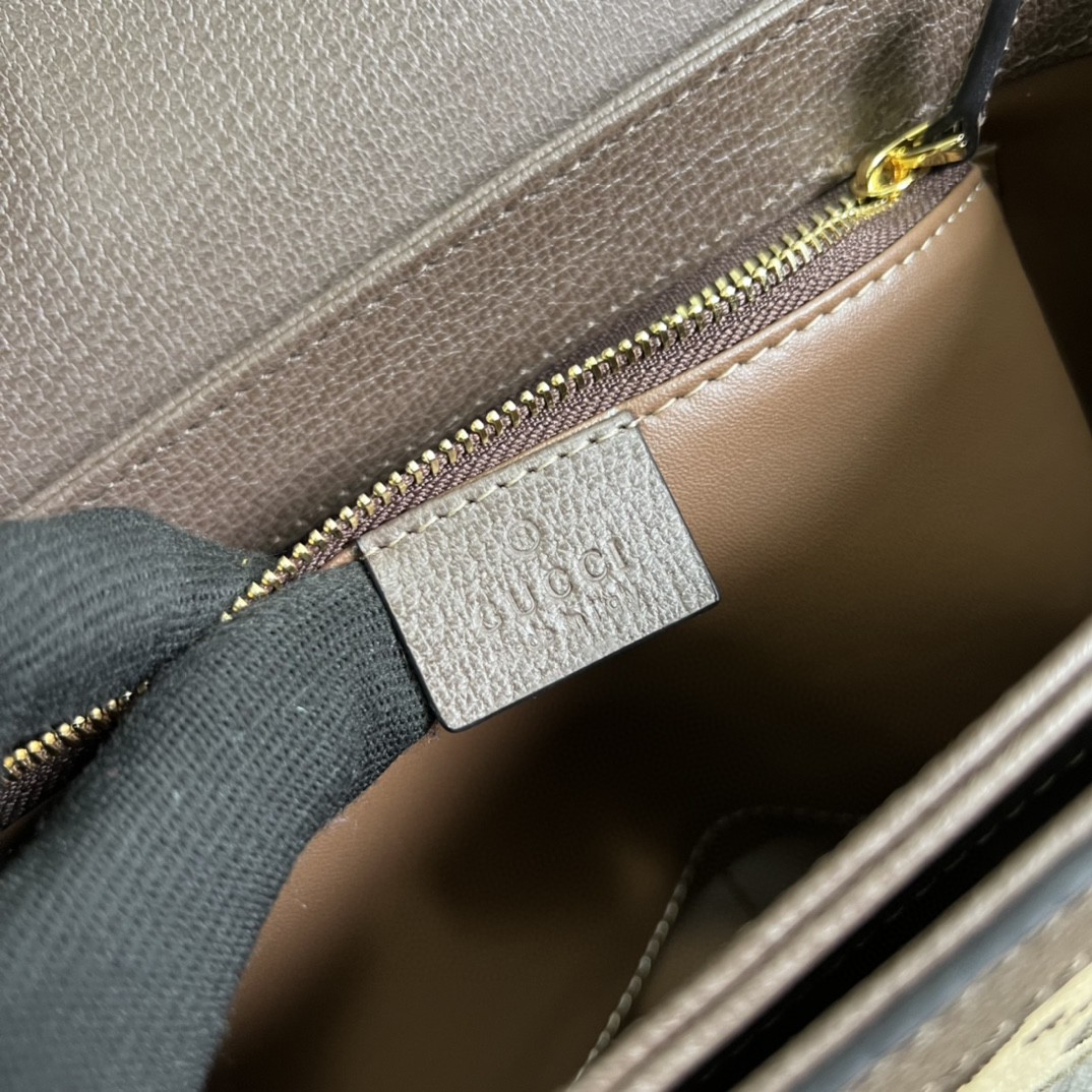 原厂皮 GUCCI 古驰 双G大老花Logo 帆布拼皮革马鞍包 单肩包 斜挎包 棕色 602204