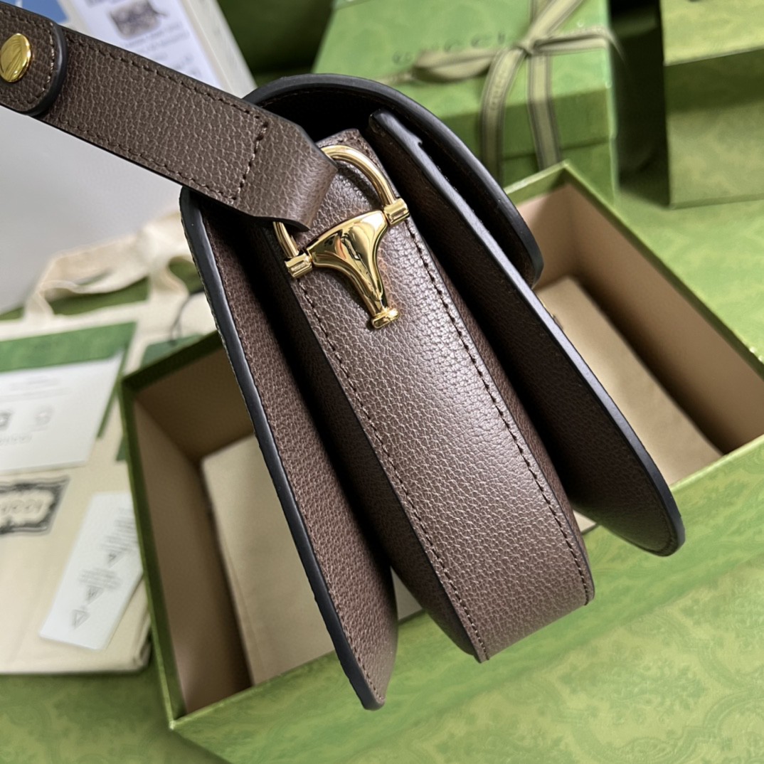 原厂皮 GUCCI 古驰 双G大老花Logo 帆布拼皮革马鞍包 单肩包 斜挎包 棕色 602204