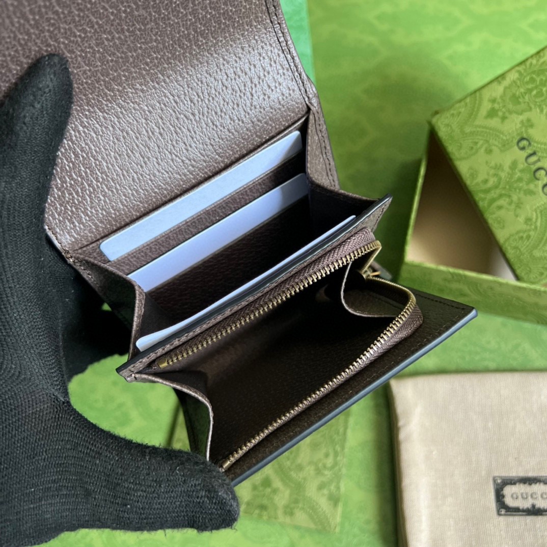 GUCCI 古驰 Diana 竹节戴安娜竹节饰扣 Jumbo双G大老花Logo 翻盖帆布拼皮革 卡包 钱包 女款 棕色 658635